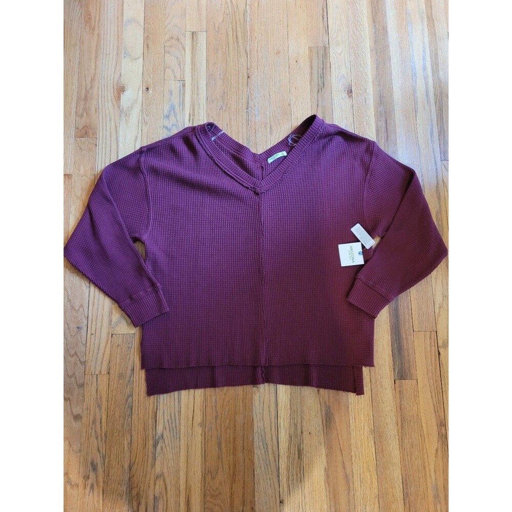 Arizona Jean Company Waffle-Knit V-Neck Sweater - Plum Sizes M & L